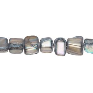 Bead, mother-of-pearl shell (dyed), dark turquoise blue, small to medium chip, Mohs hardness 3-1/2. Sold per 15-inch strand.