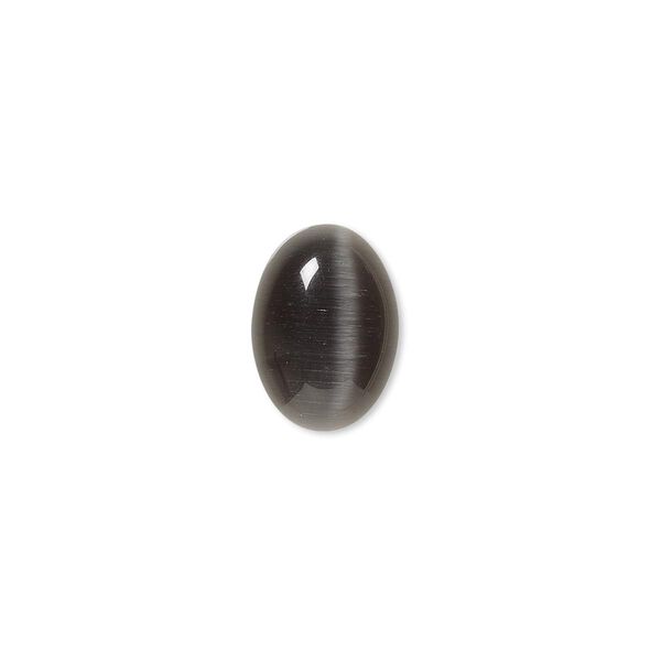 Cabochon, cat's eye glass (fiber optic glass), black, 14x10mm calibrated oval, quality grade. Sold per pkg of 10. image number 0