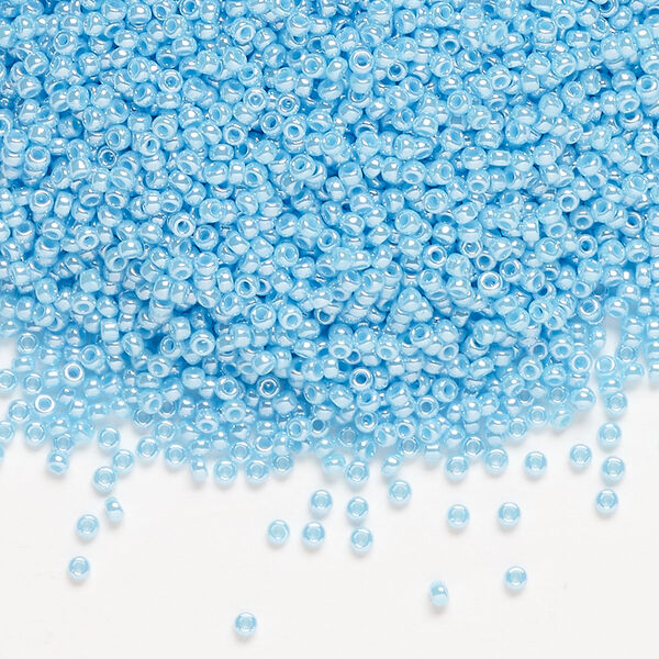Seed bead, Miyuki, glass, pkg/35g, #15 rocaille, opaque luster light blue (RR-433). image number 0