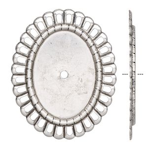 Mount, antique silver-finished brass, 37x30mm fancy oval with rope edge and 25x18mm oval setting. Sold per pkg of 6.