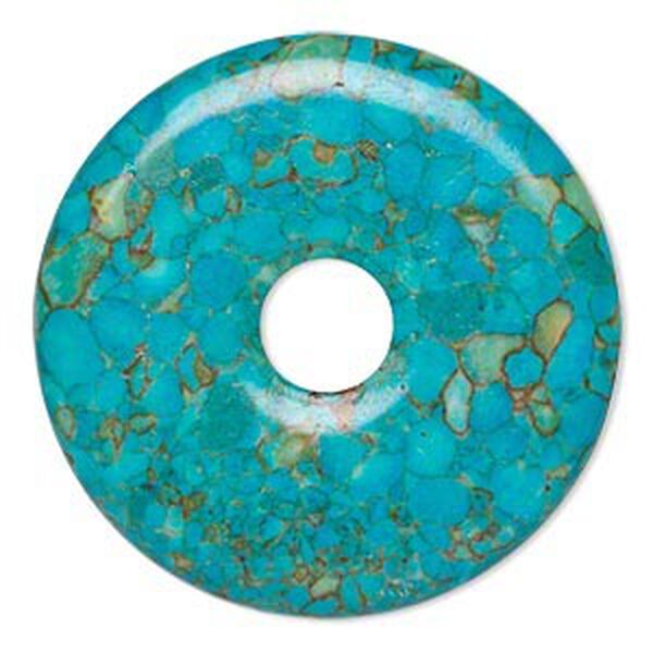 Focal, mosaic "turquoise" (magnesite) (dyed / assembled), blue, 45mm round donut with 10mm hole, B grade, Mohs hardness 3-1/2 to 4. Sold per pkg of 2. image number 0