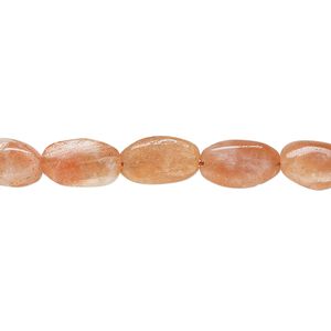 Sunstone 1pkg1, hand-cut puffed oval bead natural 14 inch 9x7mm-14x9mm