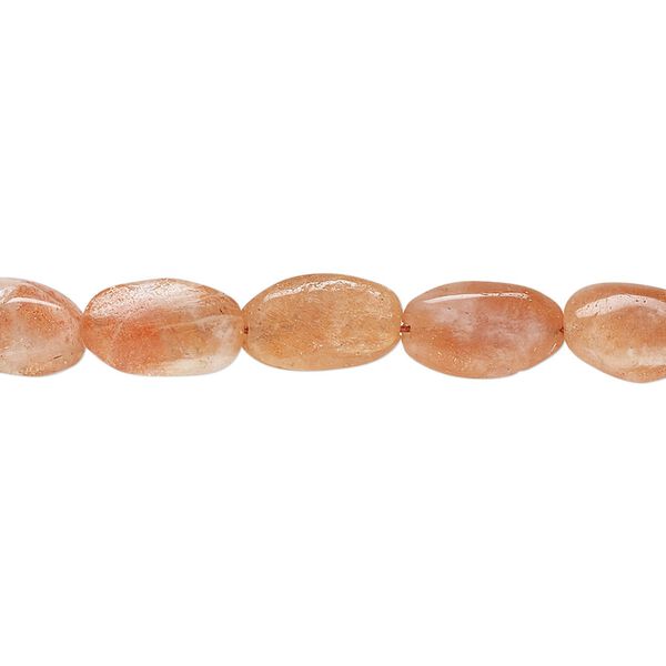 Sunstone 1pkg1, hand-cut puffed oval bead natural 14 inch 9x7mm-14x9mm image number 0