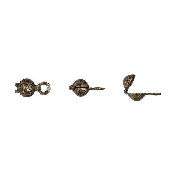 Bead tip, antique gold-plated brass, 7.5x3.5mm bottom clamp-on with closed loop. Sold per pkg of 100. image number 0