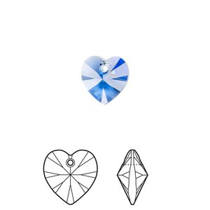 Drop 24pk sapphire, Crystal Passions® 10mm pendant heart 6228