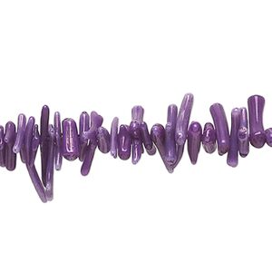 Bead, bamboo coral (dyed), purple, 6x1mm-12x2mm cupolini, C grade, Mohs hardness 3-1/2 to 4. Sold per 15-inch strand.