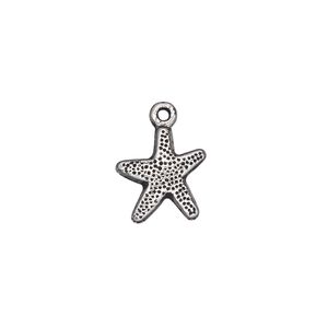 Charm, antique silver-plated "pewter" (zinc-based alloy), 12x12mm single-sided starfish. Sold per pkg of 50.