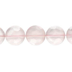 Rose quartz 1pkg5, hand-cut faceted flat round bead natural 12mm