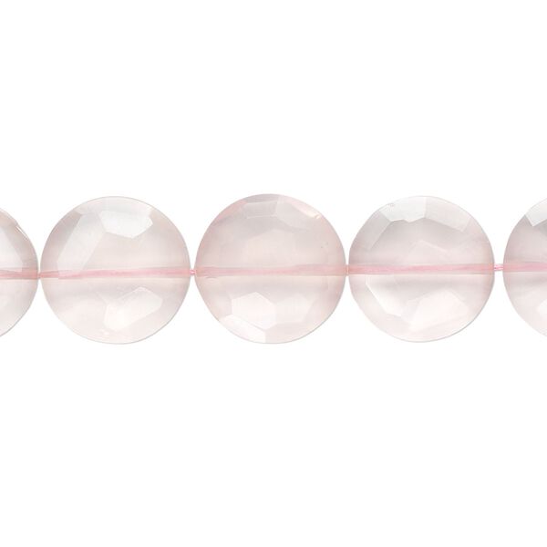 Rose quartz 1pkg5, hand-cut faceted flat round bead natural 12mm image number 0
