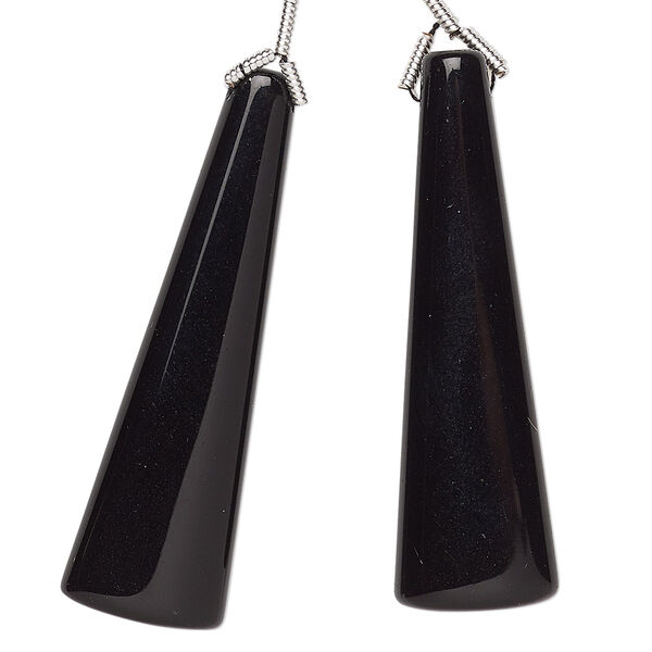 Bead, black onyx (dyed), 40x40x12mm hand-cut top-drilled triangle, B grade, Mohs hardness 6-1/2 to 7. Sold per pkg of 2 beads. image number 0
