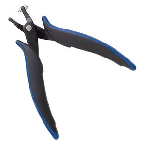 Pliers, hole punch, carbon steel and plastic, black and blue, 5-1/2 inches with 1.5mm round punch. Sold individually.