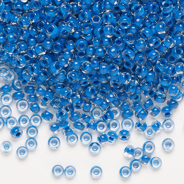 Seed bead, Preciosa Ornela Czech glass, pkg/500g, #8 rocaille, transparent terra intensive blue-lined clear, (08A38). image number 0