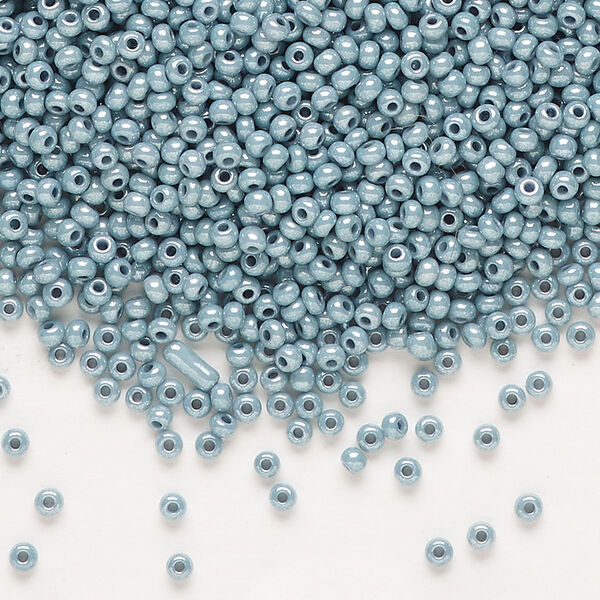 Seed bead, Preciosa Ornela Czech glass, pkg/500g, #11 rocaille, opaque blue luster chalkwhite, (46035). image number 0