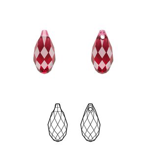 Briolette 2pk scarlet, Crystal Passions® 13x6.5mm pendant drop 6010