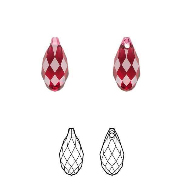 Briolette 2pk scarlet, Crystal Passions® 13x6.5mm pendant drop 6010 image number 0