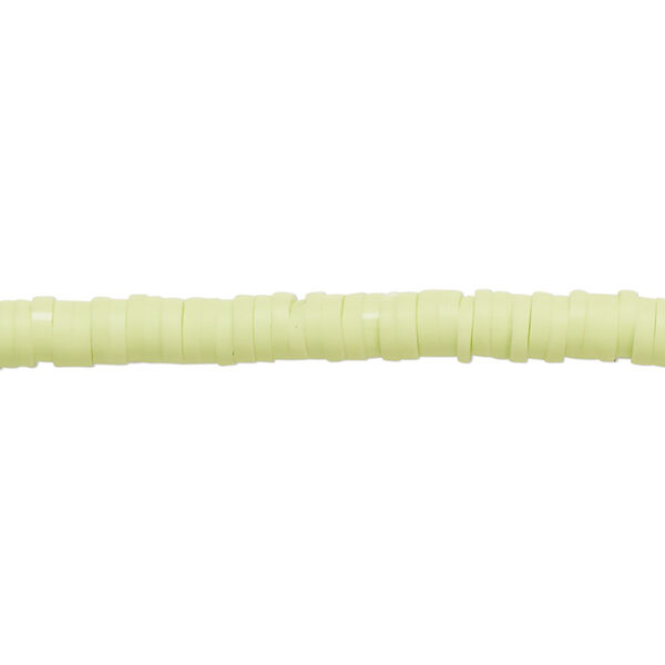 Bead, polymer clay, opaque light green, 4x1mm heishi. Sold per pkg of (2) 15-1/2" to 16" strands. image number 0