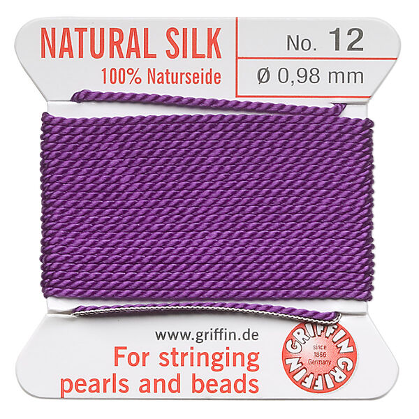 Thread, Griffin, silk, amethyst purple, size #12. Sold per 2-meter card (approximately 78 inches). image number 0