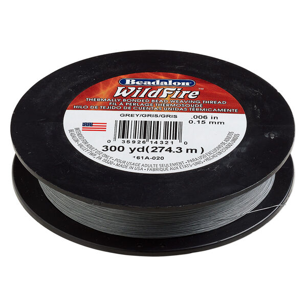 Thread, Beadalon® WildFire™, polyester and plastic, grey, 0.15mm with bonded coating, 10-pound test. Sold per 300-yard spool. image number 0