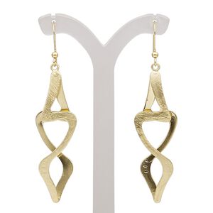 Earring, gold-finished brass and steel, 2-1/2 inches with scratched twisted ribbon and fishhook ear wire. Sold per pair.
