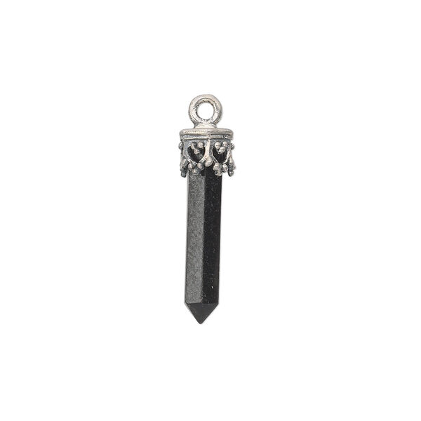 Drop, black onyx (dyed) and sterling silver, 20x3mm-26x4mm hand-cut point. Sold individually. image number 0