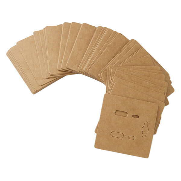 Earring card, kraft paper, brown, 2-inch squares, for leverback earrings. Sold per pkg of 50. image number 0