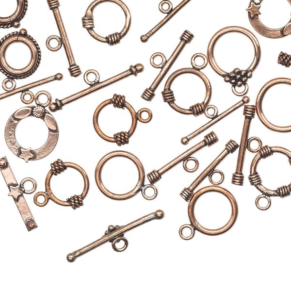 Clasp mix, toggle, antiqued copper, 15mm-20x17m mixed shapes. Sold per 50-gram pkg, approximately 15 clasps. image number 0