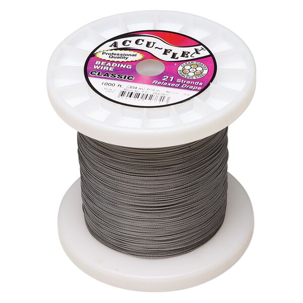 Beading wire, Accu-Flex®, nylon and stainless steel, clear, 21 strand, 0.019-inch diameter. Sold per 1,000-foot spool. image number 0