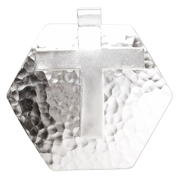Focal, Hill Tribes, fine silver, 46x45mm hammered hex cross. Sold individually. image number 0