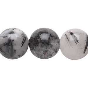 Tourmalinated quartz 1pkg1, round bead natural 15.5-16 inch 15-16mm