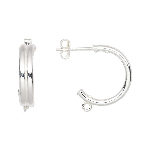 Earstud, sterling silver, 17mm double-wire half-hoop with open loop. Sold per pair. image number 0