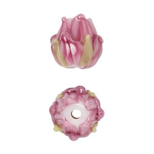 Bead, lampworked glass, opaque multicolored, 15x14mm flower. Sold per pkg of 2.