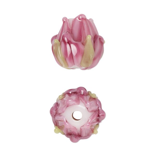 Bead, lampworked glass, opaque multicolored, 15x14mm flower. Sold per pkg of 2. image number 0