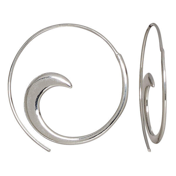 Earring, Create Compliments®, sterling silver, 33mm hoop with wave. Sold per pair. image number 0