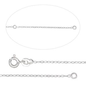 Chain 1pkg1 sterling silver cable, 1.3mm flat / springring clasp, Gossamer™ 16 & 18 inch