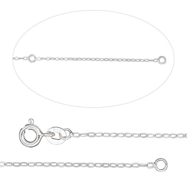 Chain, sterling silver, 1.3mm flat cable, adjustable at 16 and 18 inches with springring clasp. Sold individually. image number 0