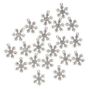 Charm, "pewter" (zinc-based alloy), pkg/20, 24x18mm-24x20mm single-sided snowflake, silver finish.