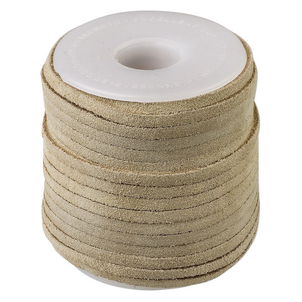 Cord, suede lace (dyed), beige, 3-4mm. Sold per 25-yard spool. image number 0