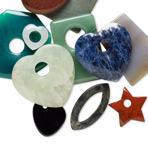 Focal and drop mix, multi-gemstone (natural / dyed / heated / manmade) and glass, mixed colors, 20x18mm-54x54mm mixed shape, Mohs hardness 3 to 7. Sold per pkg of 10. image number 0