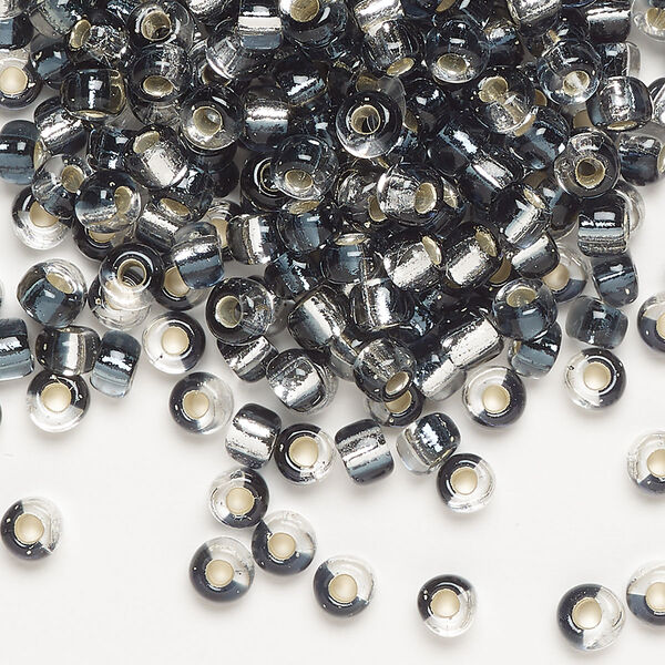 Seed bead, Miyuki, glass, pkg/25g, 4mm irregular round, transparent silver-lined blue-grey/clear, (TB-3935). image number 0