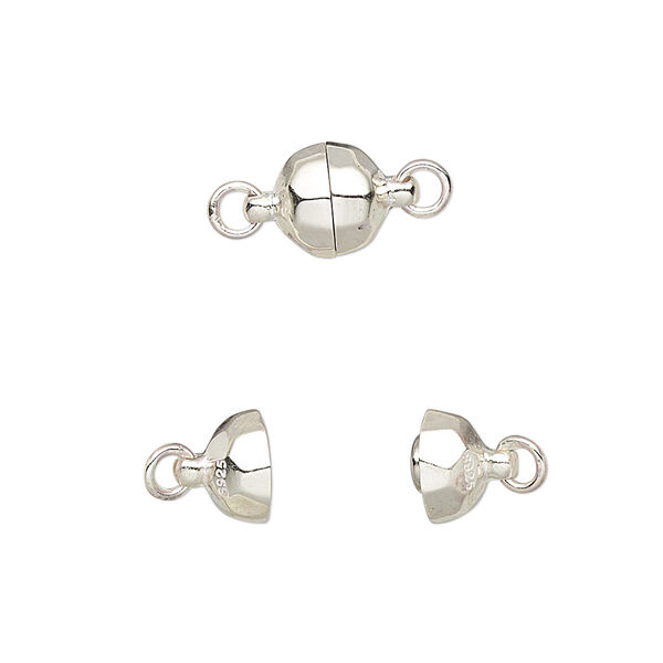 Clasp, magnetic, sterling silver, 8mm hammered round. Sold individually. image number 0