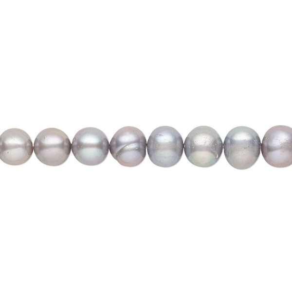Pearl, cultured freshwater (dyed), silver peacock, 5-6mm semi-round with 0.4-0.6mm hole, D grade, Mohs hardness 2-1/2 to 4. Sold per 15-inch strand. image number 0