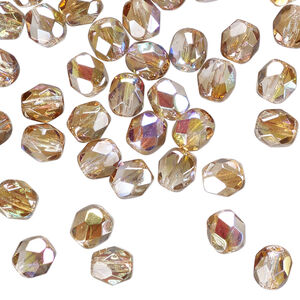 Bead 1pkg1200 Czech fire-polished glass, translucent clear celsian AB, 6mm faceted round. 1 mass.