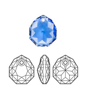 Drop 24pk sapphire, Swarovski® 16x13.5mm pendant majestic 6436