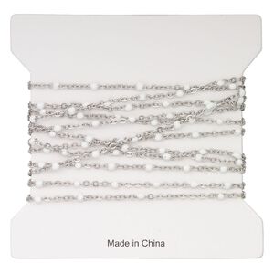 Chain, stainless steel and enamel, white, 1.7mm flat cable with 2mm ball. Sold per pkg of 5 feet.