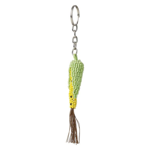 Keychain, nylon / glass / stainless steel, multicolored, 3 x 1/2 x 1/2 inch to 3-1/2 x 1/2 x 1/2 inch corn on the cob, 5-1/2 to 6 inches with split ring. Sold individually. image number 0