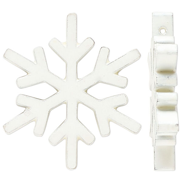 Focal, painted mango wood, white, 38x33mm side-drilled snowflake. Sold per pkg of 2. image number 0