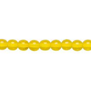 Bead, Czech glass druk, transparent yellow, 6mm round. Sold per 15-1/2" to 16" strand.