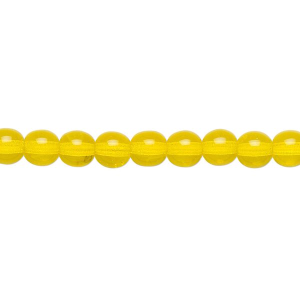 Bead, Czech glass druk, transparent yellow, 6mm round. Sold per 15-1/2" to 16" strand. image number 0