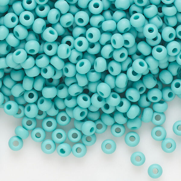 Seed bead, Preciosa Ornela Czech glass, pkg/50g, #8 rocaille, opaque matte green turquoise, (63130). image number 0