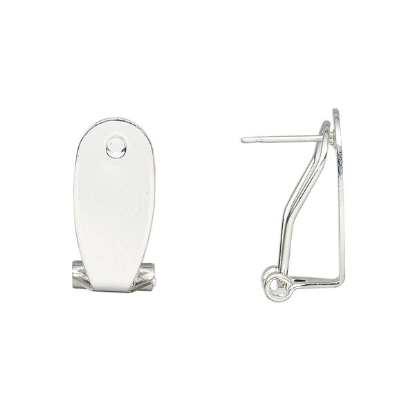 Earstud, silver-finished steel, 19x8.5mm flat oval with self-closing clip. Sold per pkg of 10 pairs. image number 0